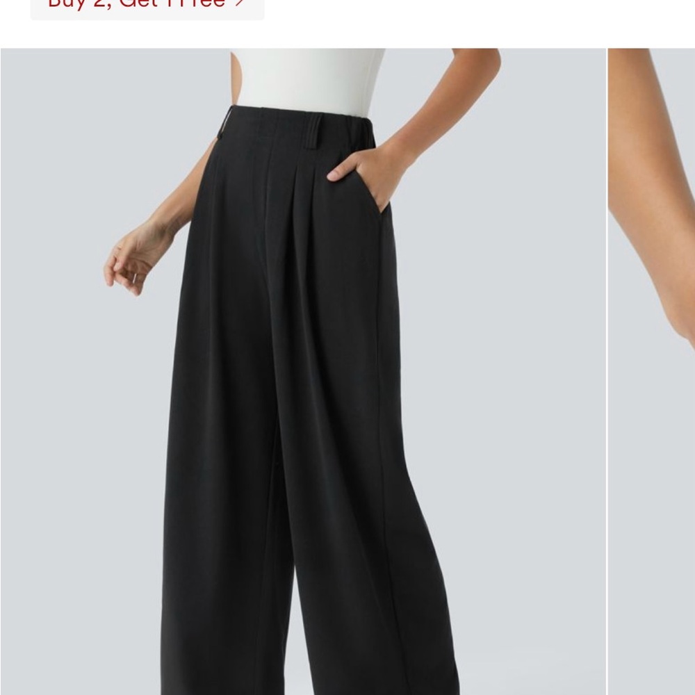HALARA Black Wide-Leg Women's Waffle Work Pants - Picture 2 of 4